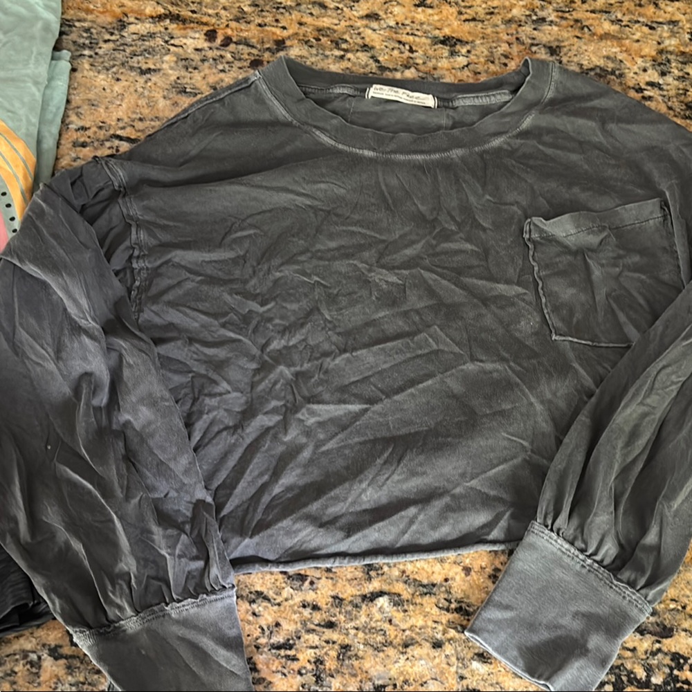 Free People Charcoal Long Sleeve Top